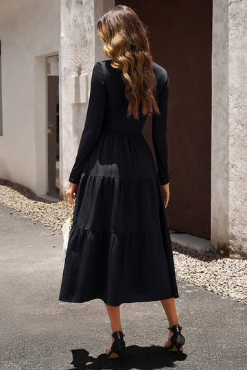 Svart En linje Lange ermer Casual Dress